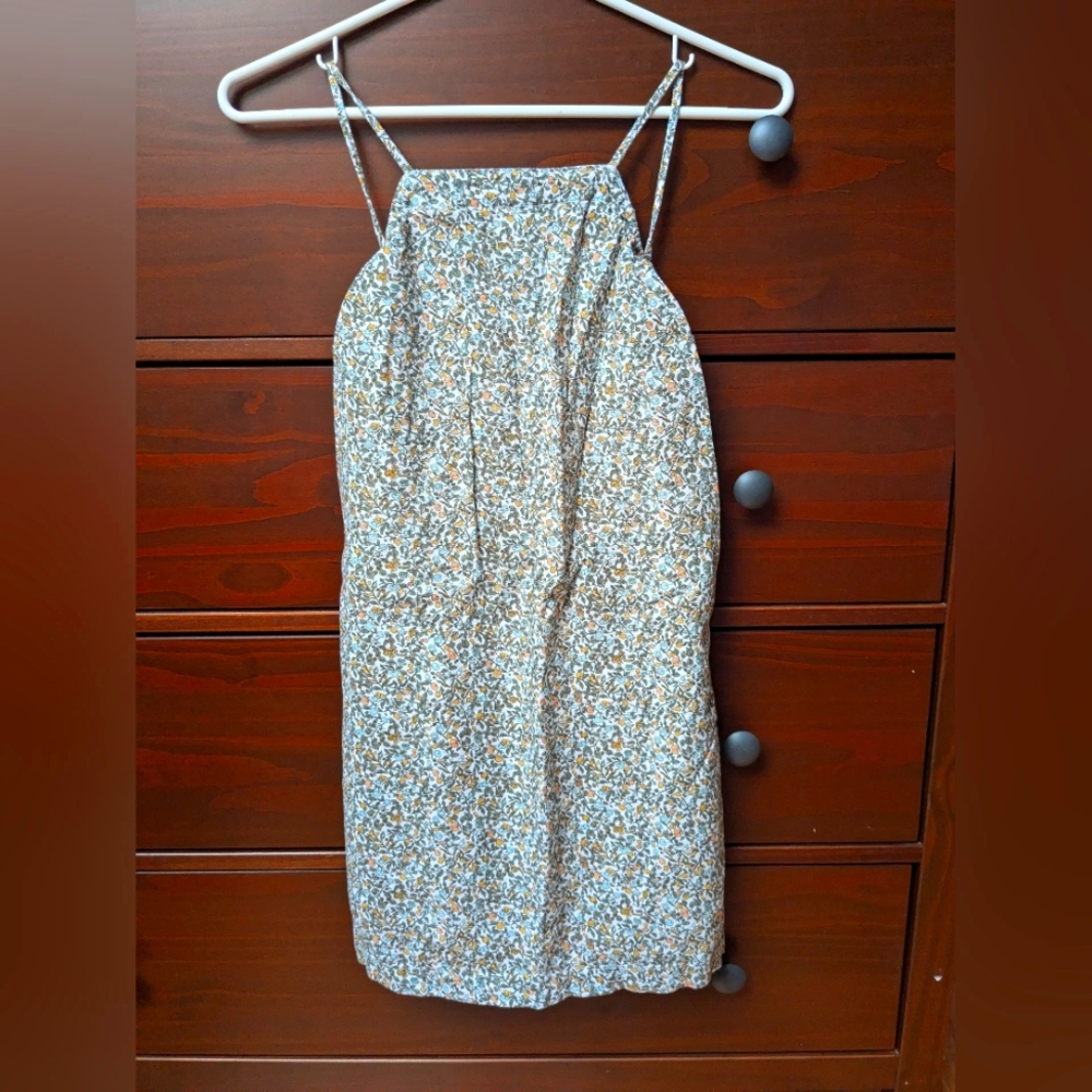Abercrombie floral dress open back button detail blue green orange